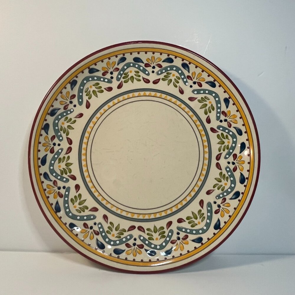 Bobby Flay Red Sevilla Dinner Plate 10 3/4" Retired Mediterranean Utensil Marks